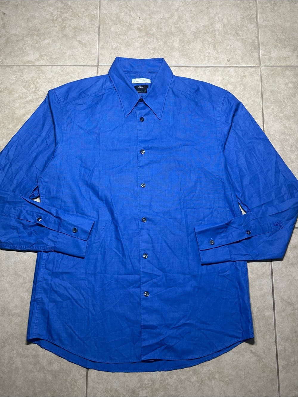 Versace Collection Dress Shirt Mens 16.5 / 42 Blue Solid Long Sleeve Trend